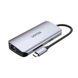 UNITEK AKTYWNY HUB USB-C 2X HDMI, CZYTNIK SD, 4K, RJ-45, PD 100W, 5 GBPS UNITEK