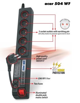 ACAR 504WF Czarny 5 x gniazdo sieciowe 230 V 3 m HSK DATA