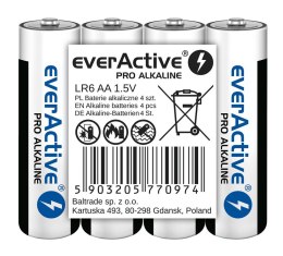 EVERACTIVE BATERIE ALKALICZNE PRO ALKALINE AA, LR6, SHRINK 4 SZT, 1250 MAH, WYSOKA WYDAJNOŚĆ, LR6PRO4T EverActive