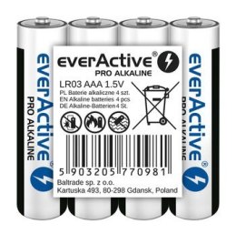 EVERACTIVE BATERIE ALKALICZNE PRO ALKALINE R03, AAA, SHRINK 4SZT , 1250 MAH, WYSOKA WYDAJNOŚĆ, LR03PRO4T EverActive