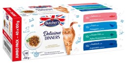 Butcher's Delicious Dinners Cat jumbo pack mix smaków dania z rybą w galaretce karma dla kota 40 x 100g Butcher's