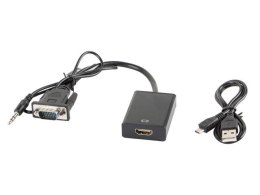 Adapter Lanberg AD-0021-BK (D-Sub (VGA), Mini Jack M - HDMI F; 0,20m; kolor czarny) Lanberg