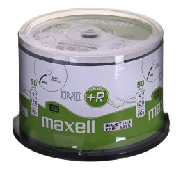 MAXELL Płyta DVD+R 4,7GB, 50 szt. w opakowaniu cake (szpindel). Prędkość zapisu 16X, 120 min. Płyty do nadruku atramentowego. Pr Maxell